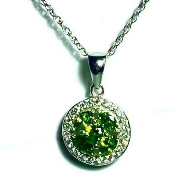 WT# Green Peridot, Cz & Sterling 925 Sterling Necklace